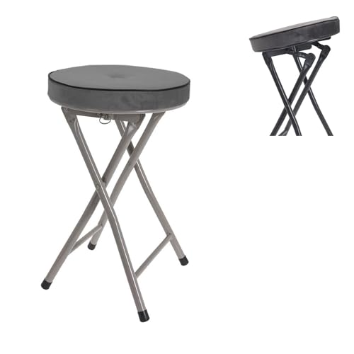 Küchen Klapphocker Hocker Sitzhocker Sitzfläche Rahmen aus Metall mit Samt Polster klappbar H49cm Ø30cm rutschfest Klappsitz, Farben:Anthrazit von Mojawo