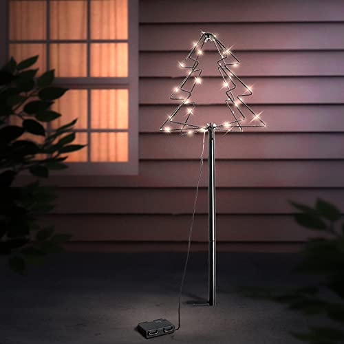LED 3D Gartenstecker Weihnachtsbaum Tannenbaum Weihnachtsbeleuchtung Wegbeleuchtung Außen mit 52 LEDs warmweiß Batterie von Mojawo