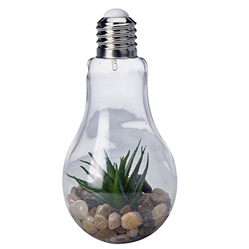 Mojawo LED Glühlampe Deko Lampe Glas mit Kunstpflanze zum aufstellen oder hängen kabellos Ø 9 cm H 18,5 cm von Mojawo
