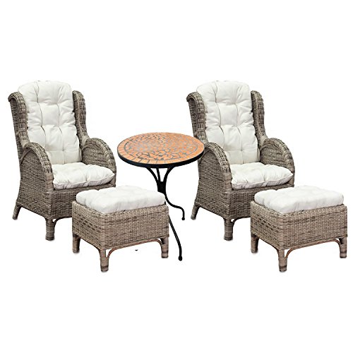 Luxus Rattan Set 2 Stück Relaxsessel Korbsessel Rattansessel mit Hocker Ohrensessel mit Fußhocker aus Rattan, inkl. Polster in beige und 1 Stück Mosaiktisch Luxus Rattan Set 2 Stück Relaxsessel Korbsessel Rattansessel mit Hocker Ohrensessel mit Fußhocker aus Rattan, inkl. Polster in beige und 1 Stück Mosaiktisch von Mojawo