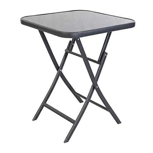 Mojawo® Bistrotisch Klapptisch Glas/Metall 60x60xH70cm Anthrazit/Dunkelgrau mit getönter Glasplatte Eckig Balkontisch Gartentisch Glastisch von Mojawo