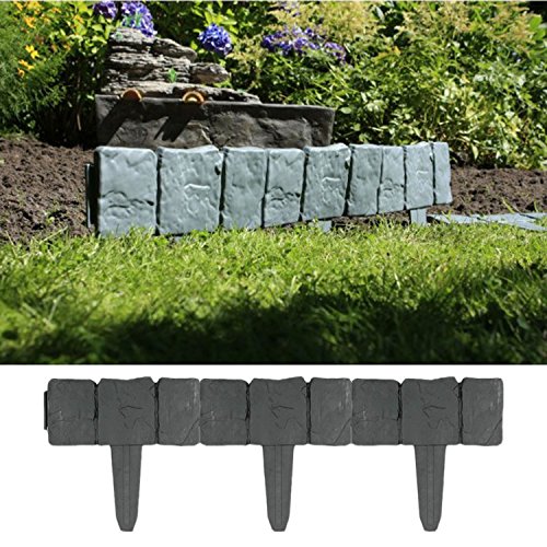 Mojawo 10 Meter Beetumrandung Steinoptik 40 Stück je B25xH23 cm Beeteinfassung Rasenkante Beetumrandung Steingrau von Mojawo