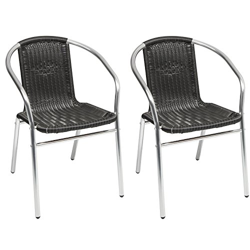 Mojawo 2 Sück Aluminium/Polyrattan Bistrostuhl stapelbar Stapelstuhl Campingstuhl Gartenstuhl Küchenstuhl Balkonmöbel Gartensitzmöbel Silber/Schwarz von Mojawo