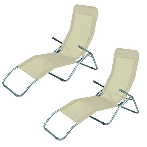 Mojawo 2er Set Saunaliege Liege Sonnenliege L142xB58xH99cm Strandliege Beige Relaxliege Gartenliege Liegestuhl Kippliege von Mojawo