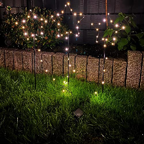 Mojawo 3 Stück Gartenstecker Sterne LED-Gartenleuchtstäbe mit warm-weiß Licht Weihnachtsdeko batteriebetrieben Timerfunktion von Mojawo
