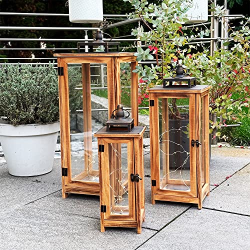 Mojawo 3' er Design XXL Laternen Set Gartenlaternen Stalllaternen Massivholz Windlicht ca.13x13x31 cm + 18x18x51cm + 23x26x67cm mit Metalldach von Mojawo