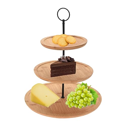 Mojawo 3-stöckige Bambus Etagere Servierregal Servierständer Ständer Telleretagere Ø28xH35cm von Mojawo