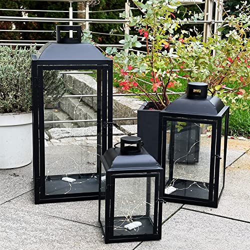 Mojawo 3er Set XXL Gartenlaterne Metall Windlicht Laternen Kerzenhalter Set Höhe 30/43/63cm mit Griff Schwarz von Mojawo