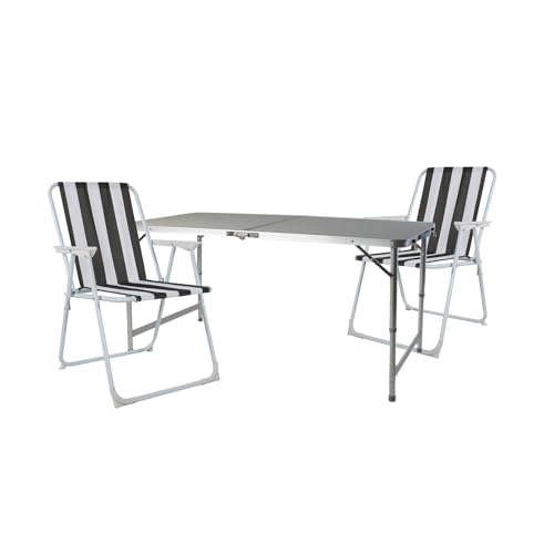 Mojawo 3tlg. Campingmöbel Set Alu Camping L120xB60xH58/70cm 1x Campingtisch mit Tragegriff + 2 Klappstühle Textilen Outdoor Höhenverstellbar von Mojawo