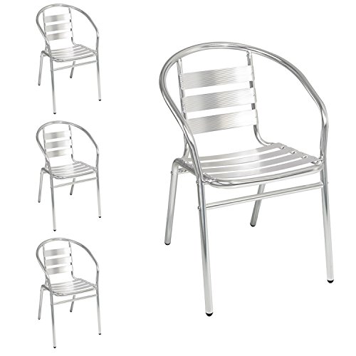 Mojawo 4 Stück Bistrostühle stabile Aluminium stapelbar Stapelstuhl Gartenstuhl Campingstuhl Alustuhl Balkonmöbel Gartensitzmöbel Silber Küchenstuhl von Mojawo
