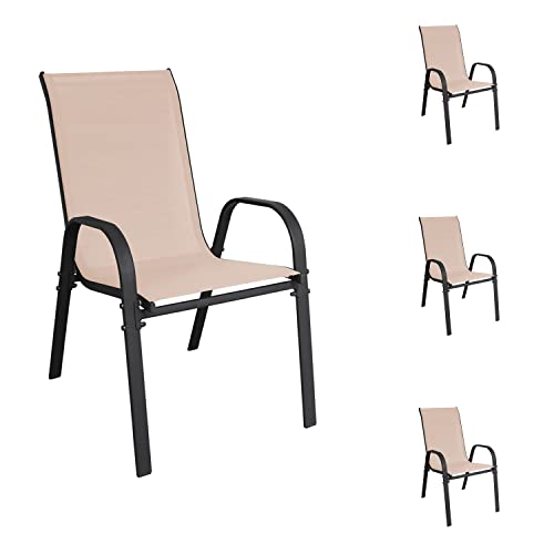 Mojawo 4 Stück Stapelsessel Gartenstuhl Gartensessel stapelbar mit Textilenbespannung Balkonmöbel Gartenmöbel Terrassenmöbel Farbe Anthrazit - Beige von Mojawo