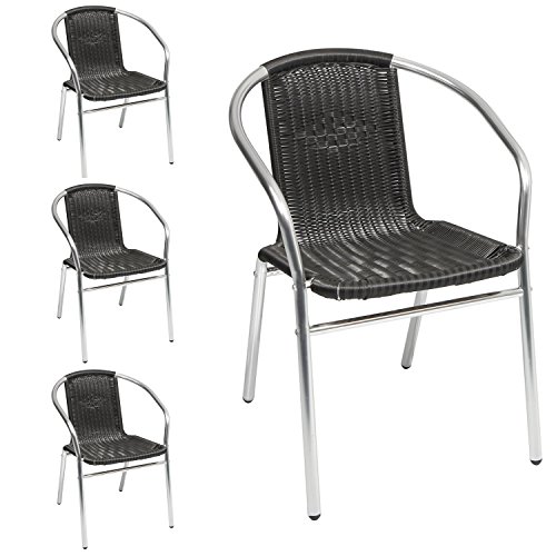 Mojawo 4 Sück Aluminium/Polyrattan Bistrostuhl stapelbar Stapelstuhl Campingstuhl Gartenstuhl Küchenstuhl Balkonmöbel Gartensitzmöbel Silber/Schwarz von Mojawo