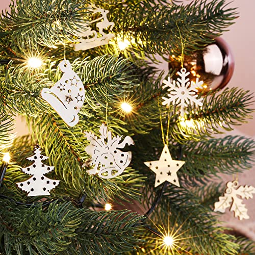 Mojawo 48 Stück Weihnacht's Natur Echtholz Weihnachtsbaumschmuck 8 Sorten Baumschmuck Christbaumschmuck von Mojawo