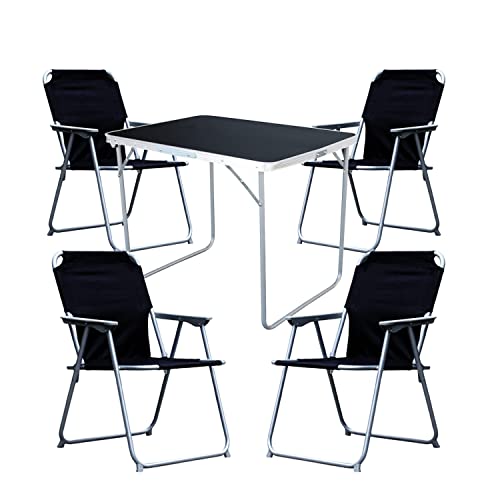 Mojawo 5-TLG. Camping Set Campingtisch Schwarz Gartenmöbel + 4 STK. Campingstuhl Klappstuhl schwarz Outdoor von Mojawo