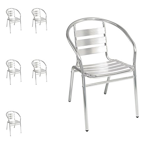 Mojawo 6 Stück stabile Aluminium Bistrostühle stapelbar Stapelstuhl Campingstuhl Gartenstuhl Küchenstuhl Alustuhl Balkonmöbel Gartensitzmöbel Silber von Mojawo