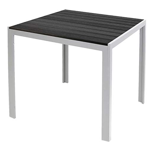 Mojawo Aluminium Gartentisch Silber/Schwarz Esstisch Gartenmöbel Tisch Holzimitat wetterfest 90x90x74cm von Mojawo