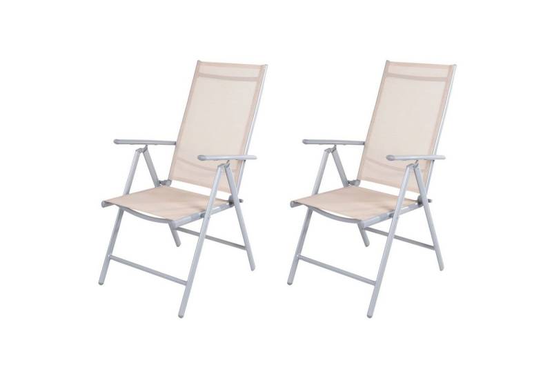 Mojawo Armlehnstuhl 2er Set Garten Klappstuhl Aluminium - Textilen Silbergrau/Beige von Mojawo