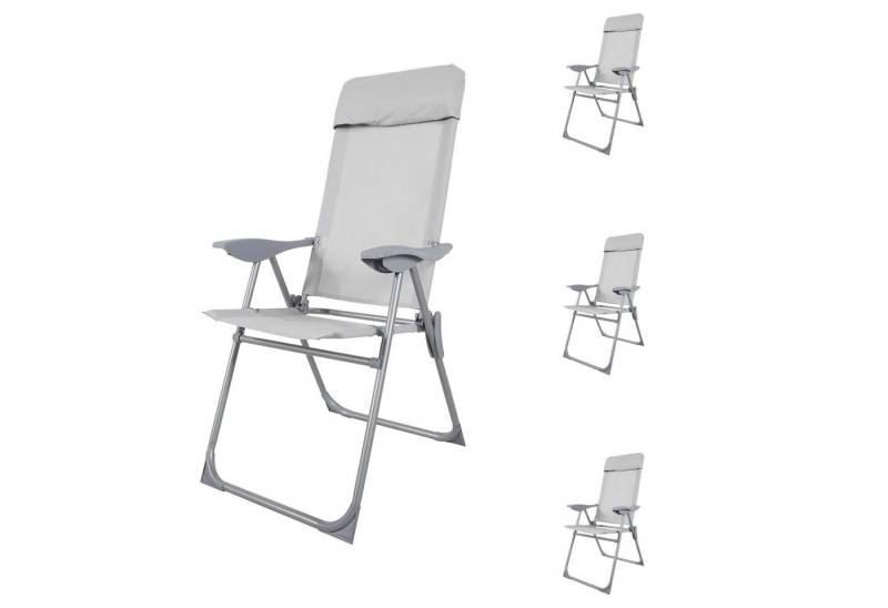 Mojawo Armlehnstuhl 4'er Set Camping Sessel Garten Klappstuhl Campingstuhl Alu 2x1 Textil 5 Positionen grau von Mojawo