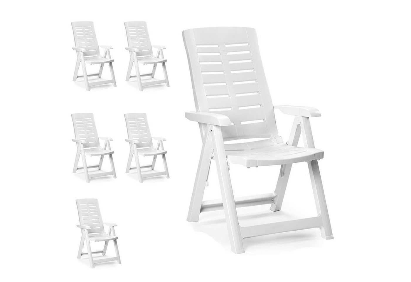 Mojawo Armlehnstuhl 6 Stück Klappstuhl Kunststoff Weiß 5-Positionen von Mojawo