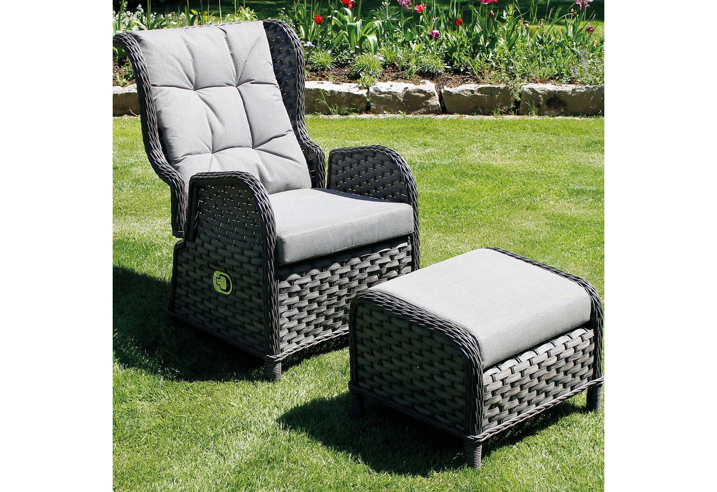 Mojawo Armlehnstuhl Rattan Comfort Relaxsessel verstellbare Rückenlehne Polster + Fußteil von Mojawo
