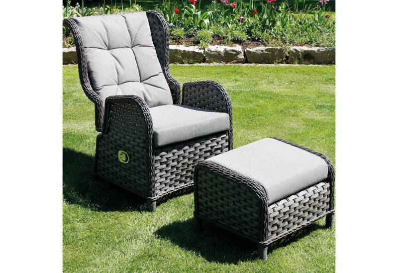 Mojawo Armlehnstuhl Rattan Comfort Relaxsessel verstellbare Rückenlehne Polster + Fußteil von Mojawo