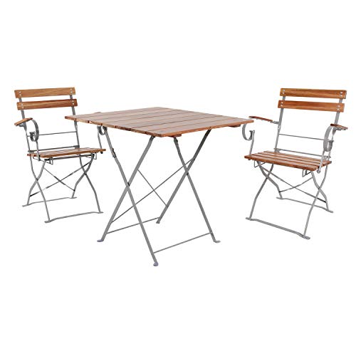 Mojawo Biergarten Set Bistroset Klapptisch + 2 Klappstühle mit Armlehnen klappbar Akazieholz und pulverbeschichteter Stahl 70x70cm von Mojawo