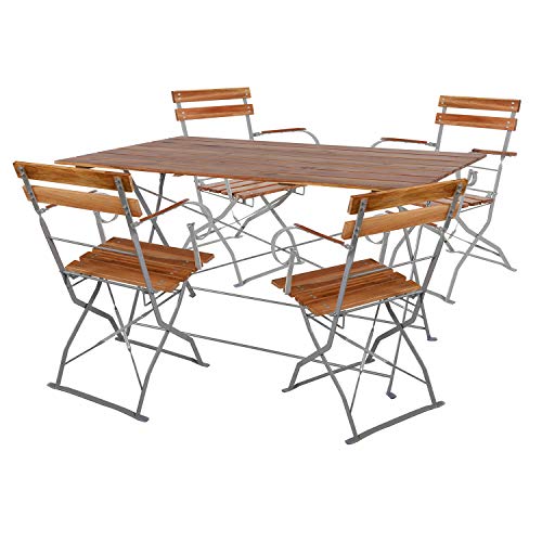 Mojawo Biergarten Set Bistroset Klapptisch + 4 Klappstühle mit Armlehnen Akazieholz und pulverbeschichteter Stahl 120x70cm von Mojawo