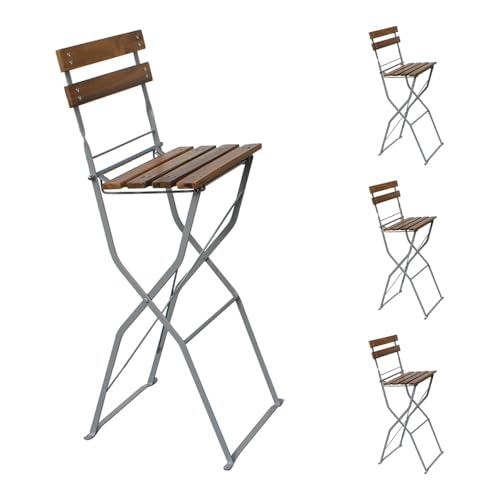 Mojawo Biergartenstuhl Klappsessel Barhocker Hochstuhl 42x48x107cm Gartenstuhl Klappstuhl Akazienholz Stahl pulverbeschichtet, Mengen:4 Stück von Mojawo