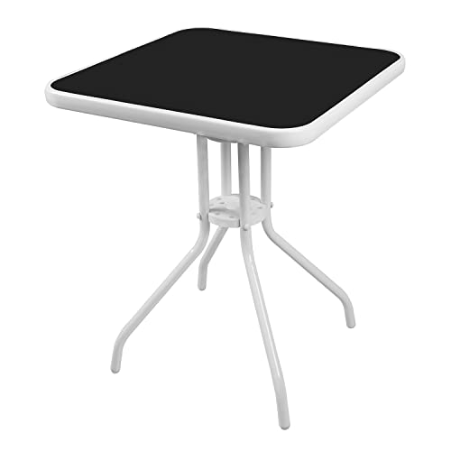 Mojawo Bistrotisch Glas/Metall Eckig 60x60x70cm Silberfarben Balkontisch Gartentisch Glastisch Gartenmöbel, Farben:Weiß von Mojawo