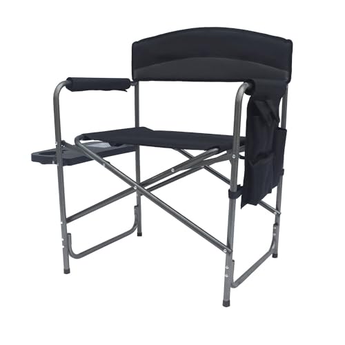 Mojawo Deluxe XXL Outdoor Campingstuhl Regiestuhl Campingsessel Camping Stuhl + Seitentasche & Klapptisch Grau-Schwarz gepolstert klappbar Extra Breit bis 150 Kg belastbar von Mojawo