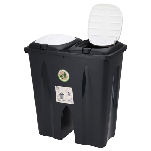 Duo Abfalleimer Mülleimer Mülltrenner 2x 25L Kunststoff Schwarz/Weiß Abnehmbar Müllbehälter Abwaschbar von Mojawo