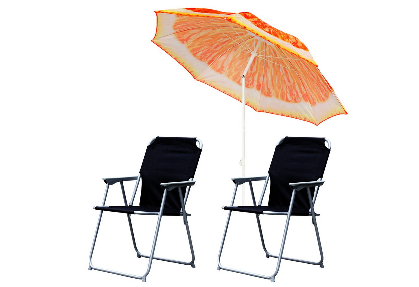 Mojawo Essgruppe 2x Campingstuhl Klappstuhl Schwarz + Sonnenschirm Ø180cm Orange von Mojawo