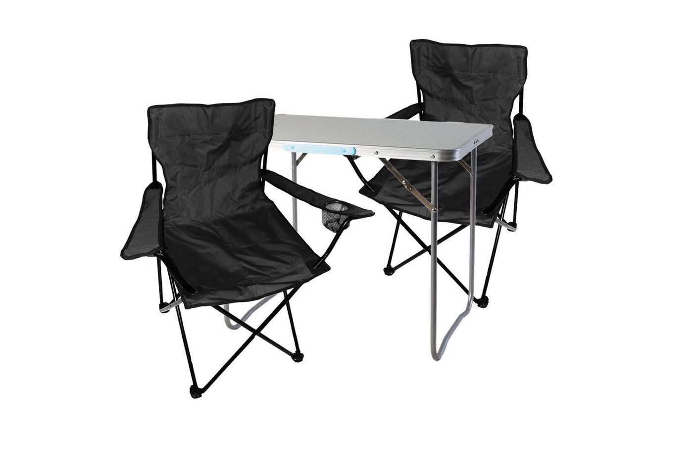 Mojawo Essgruppe 3-teiliges Campingmöbel Set Schwarz XL Tisch 80x60x68cm + Anglersessel von Mojawo