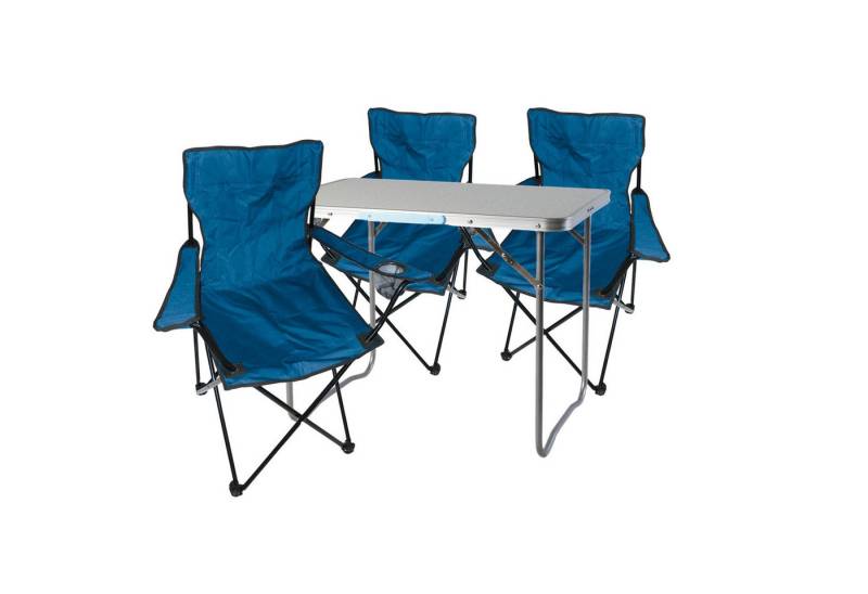 Mojawo Essgruppe 4-teiliges Campingmöbel Set Blau Tisch + 3 Anglerstühle Blau von Mojawo