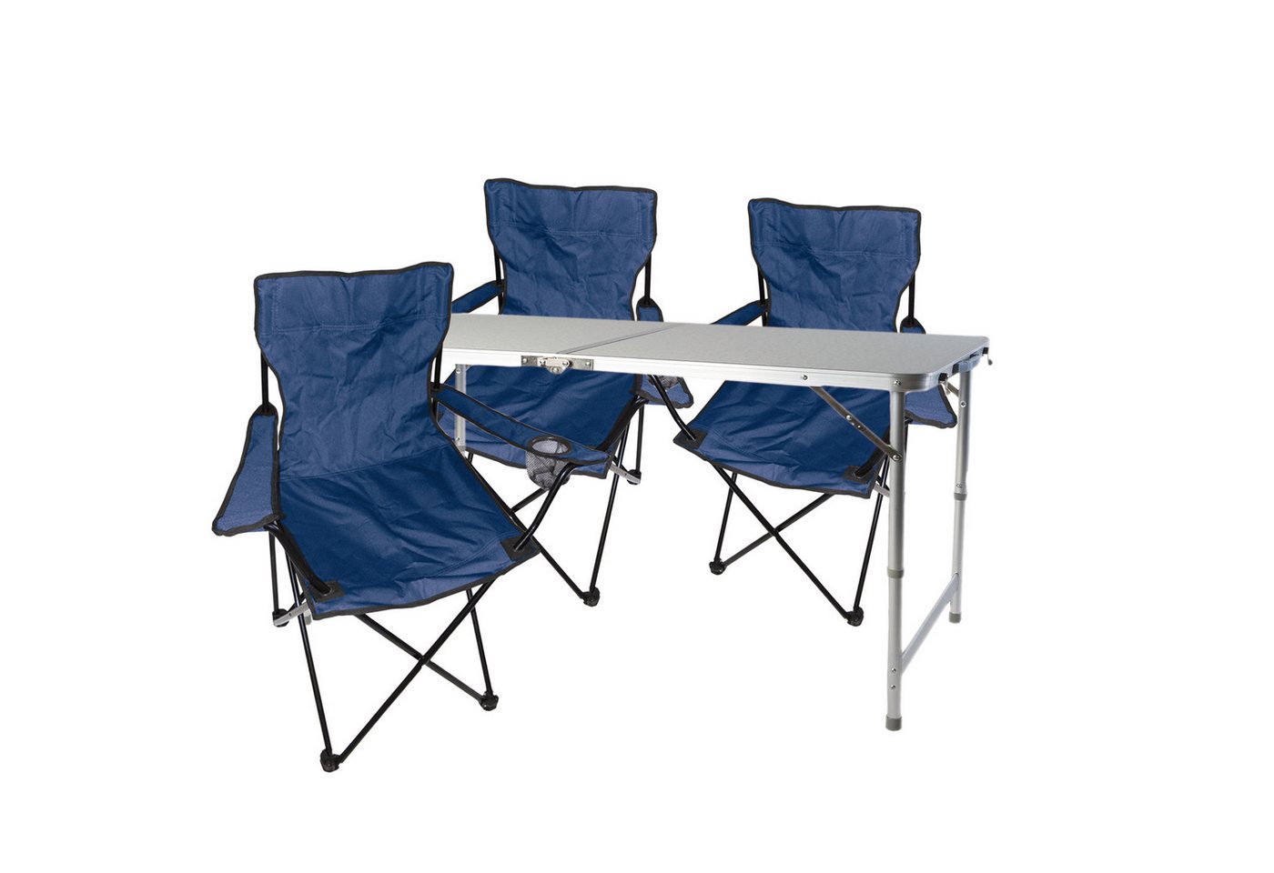 Mojawo Essgruppe 4-teiliges Campingmöbel Set blau Tisch höhenverstellbar+Stühle von Mojawo