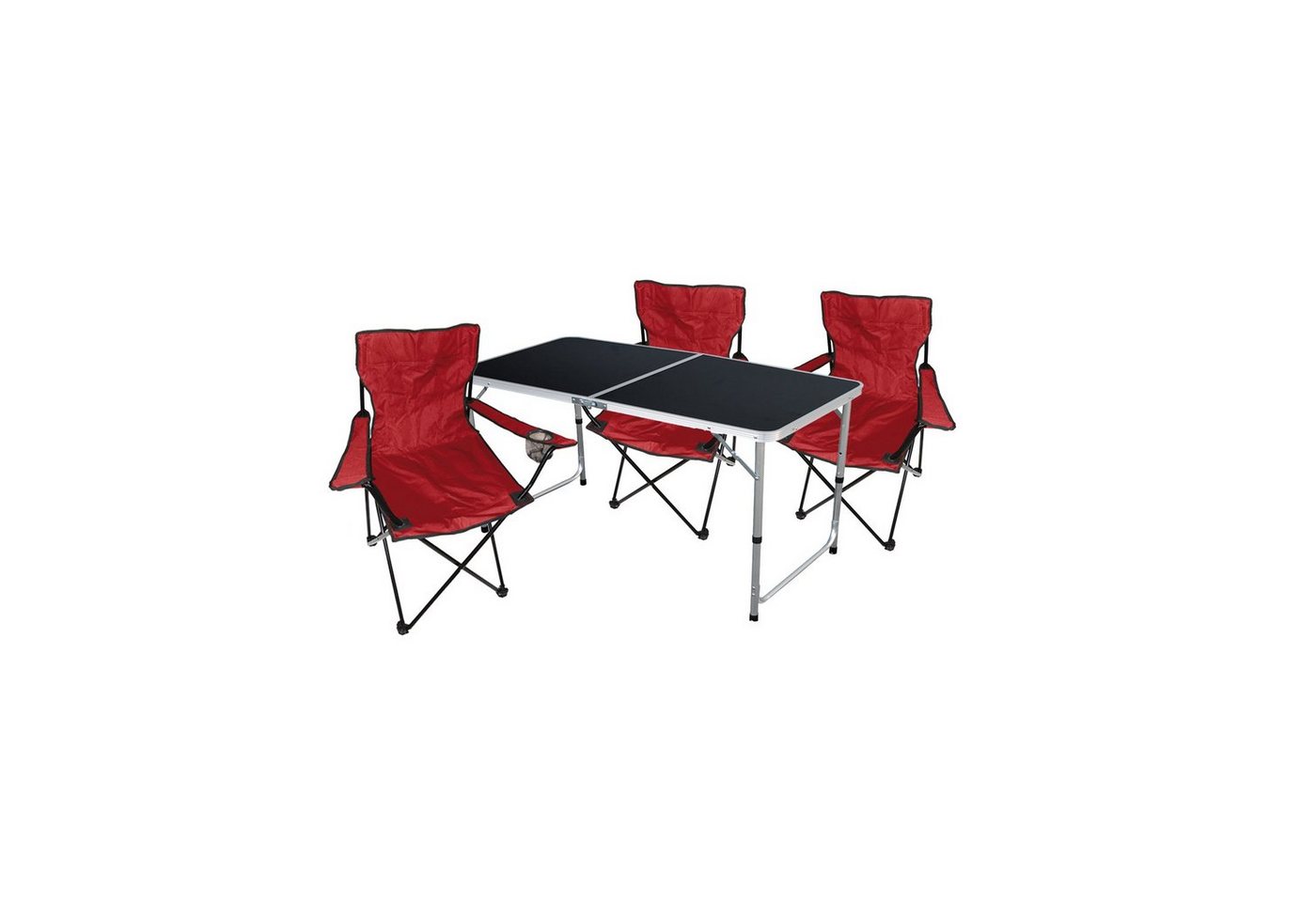 Mojawo Essgruppe 4-tlg. Camping Set Gartenmöbel Campingtisch + 3 x Anglersessel Rot von Mojawo