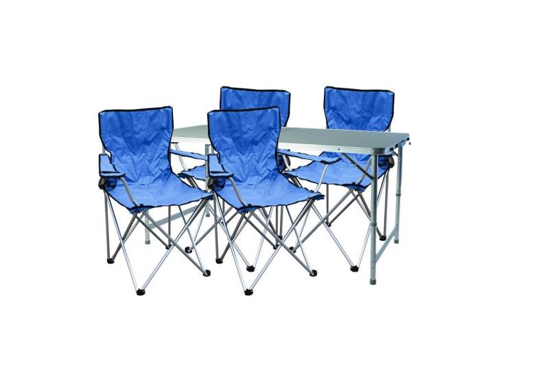 Mojawo Essgruppe 5-teiliges Campingmöbel Set Blau 4x Stuhl inkl. Tasche + 1x XXL Tisch von Mojawo