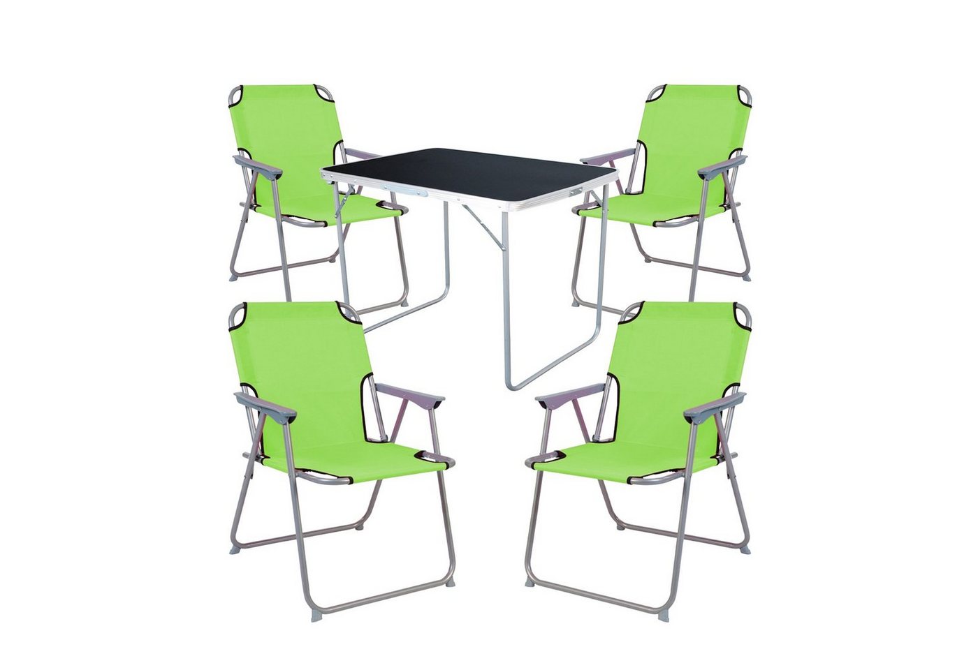 Mojawo Essgruppe 5-tlg Camping Set Gartenmöbel Campingtisch + 4 Campingstuhl Klappstuhl Lime Grün von Mojawo