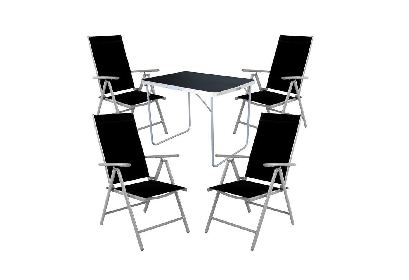 Mojawo Essgruppe 5-tlg Camping Set Gartenmöbel Campingtisch + 4 Klappstuhl schwarz von Mojawo