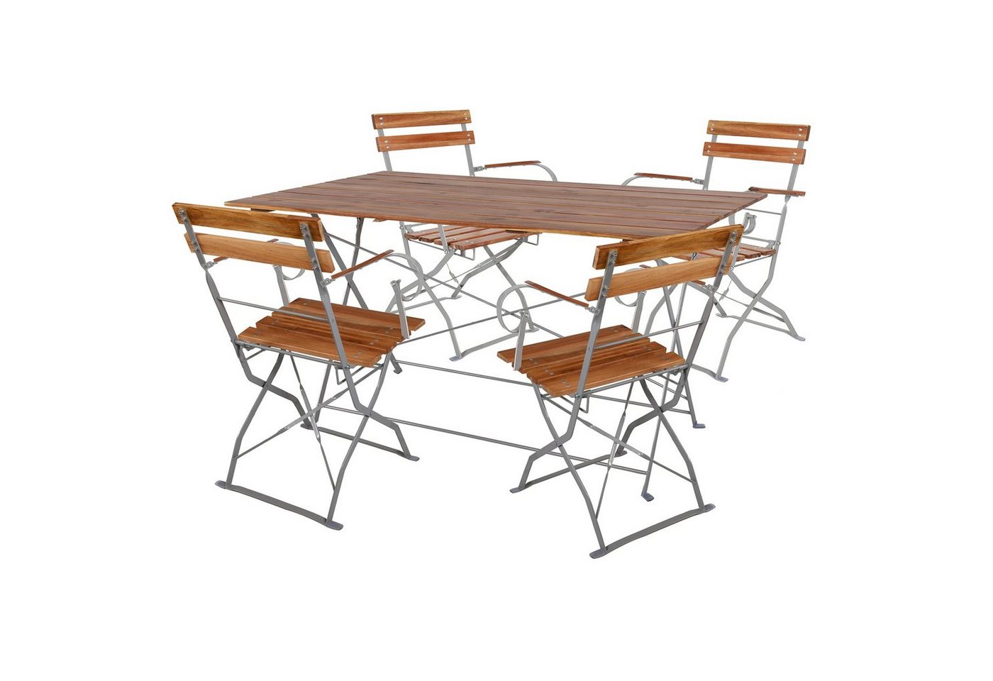 Mojawo Essgruppe Biergarten Set Klapptisch + 4 Klappstühle Armlehne Akazie 120x70cm von Mojawo