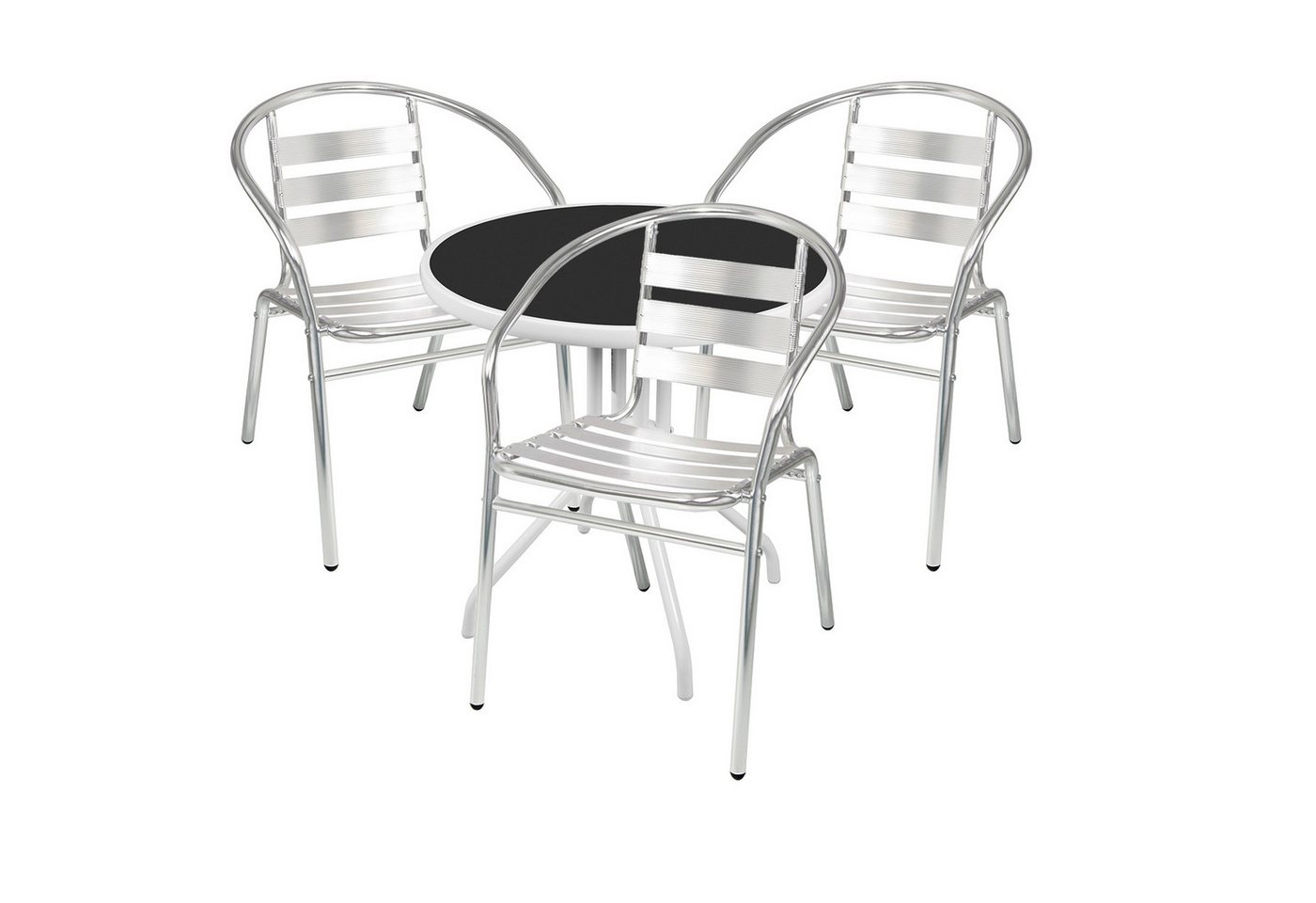 Mojawo Essgruppe Bistrogarnitur 3-teilig Metall /Glasplatte rund weiß - Alu Stühle von Mojawo