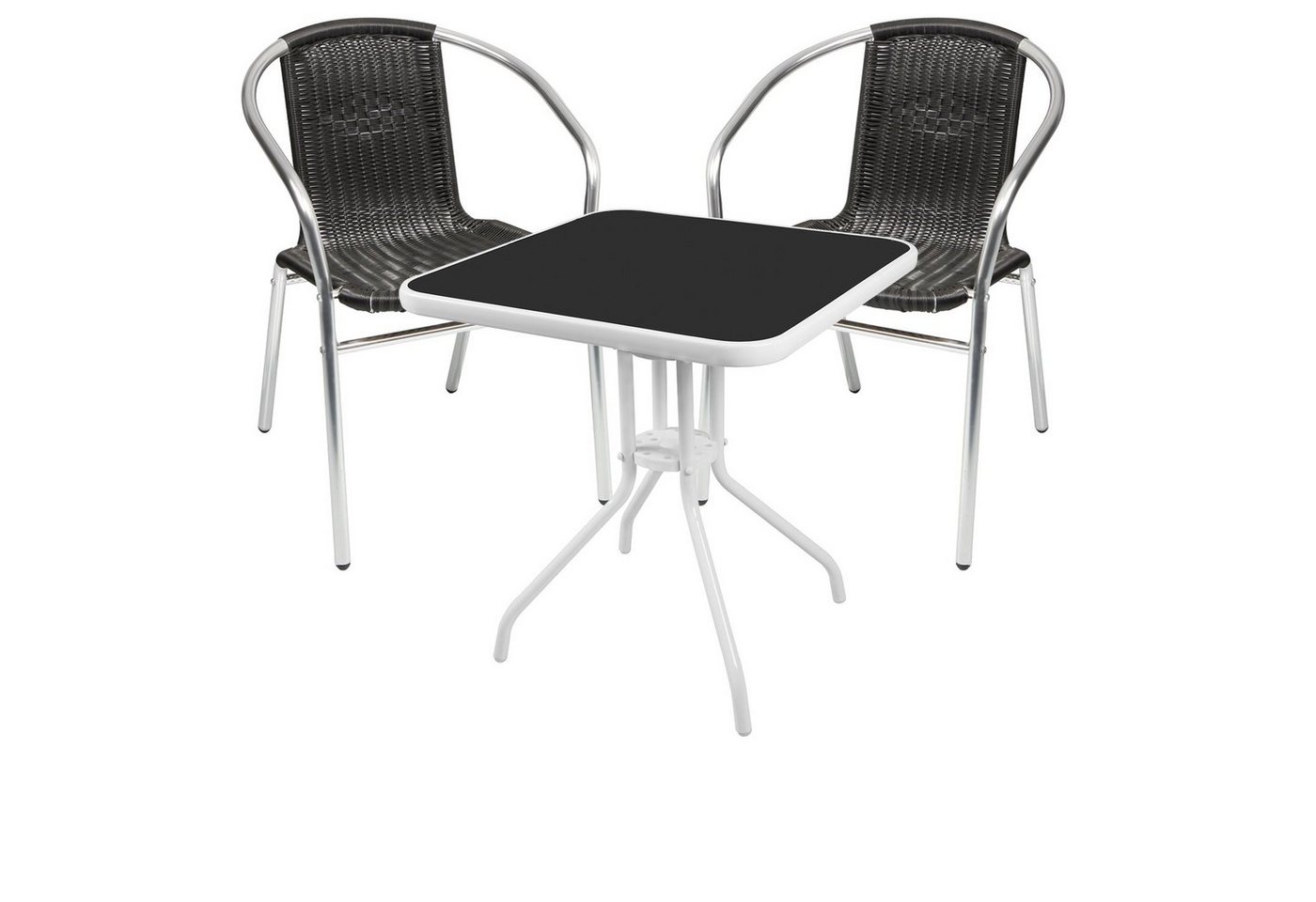 Mojawo Essgruppe Bistrogarnitur 3-teilig Metall weiß / Glasplatte Rattan Schwarz von Mojawo