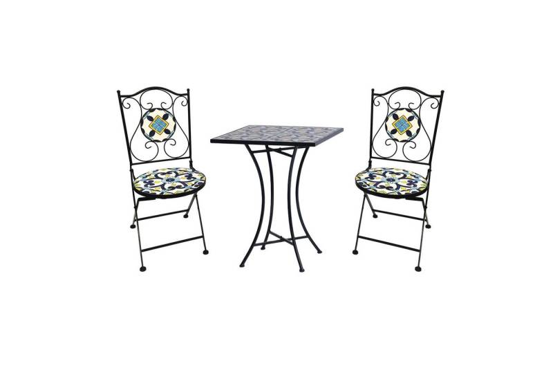 Mojawo Essgruppe Mosaik Sitzgarnitur Set 3-teilig Sitzgruppe Gartenmöbel Tisch Stühle von Mojawo