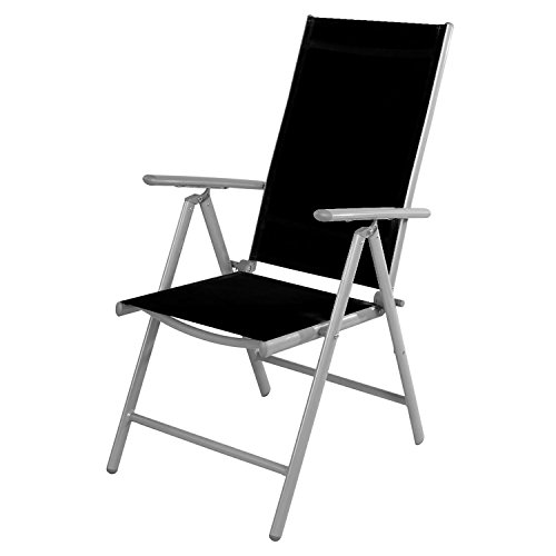 Mojawo Gartenstuhl - Hochlehner 7-Fach verstellbar - zusammenklappbar - Klappstuhl - witterungsbeständiges Aluminium - wetterfeste Gartenmöbel - Silber/Schwarz von Mojawo