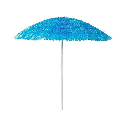 Mojawo Hawaii Strandschirm Sonnenschirm Strand Schirm Sonnenschutz Gartenschirm Bastschirm Sonnenschutz knickbar Polyester Blau Ø1,6m von Mojawo