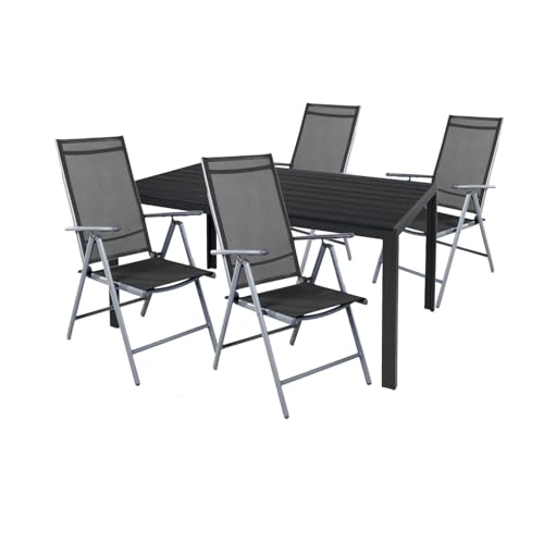 Mojawo Hochwertige Gartengarnitur 5-teilig Gartentisch 125x70cm Anthrazit Tischplatte WPC Grau + 4 Hochlehner 7Pos klappbar Textilen von Mojawo
