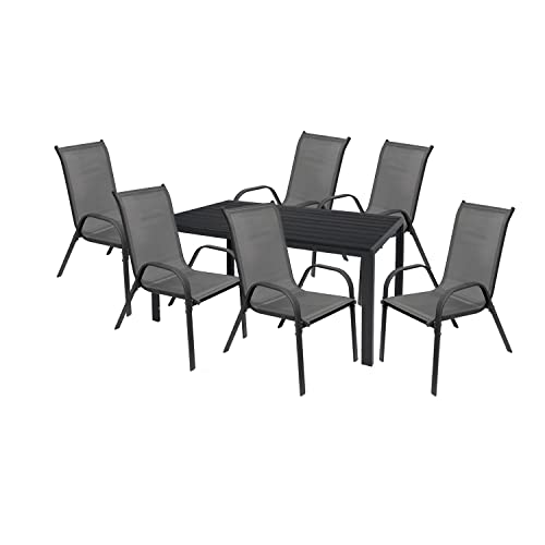 Mojawo Hochwertige Gartengarnitur 7-teilig Gartentisch 150x80cm Anthrazit Tischplatte aus WPC Grau + 6 Stapelstühle Textilen Anthrazit Gartenmöbel Mojawo Hochwertige Gartengarnitur 7-teilig Gartentisch 150x80cm Anthrazit Tischplatte aus WPC Grau + 6 Stapelstühle Textilen Anthrazit Gartenmöbel von Mojawo