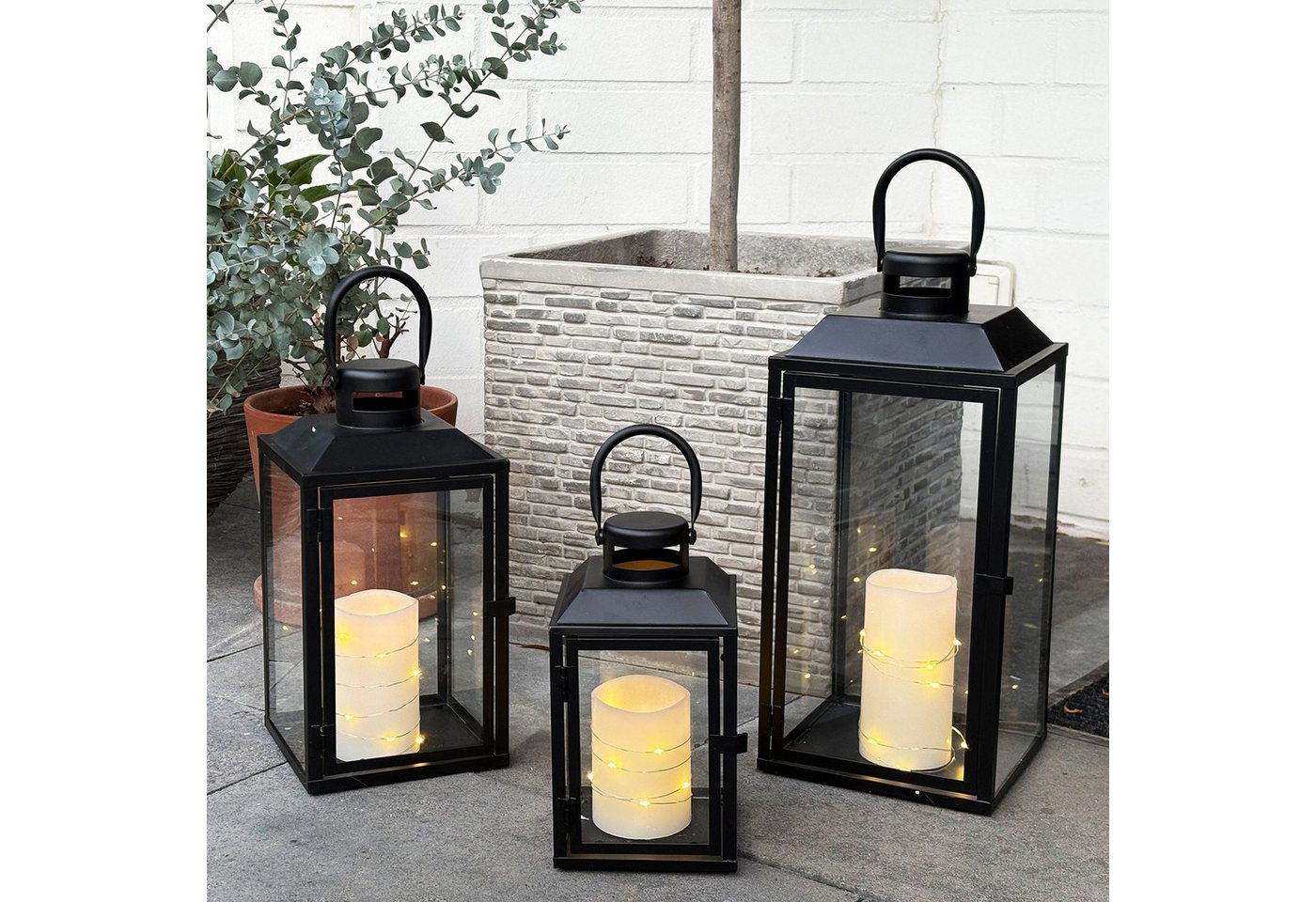 Mojawo Laterne 3er Gartenlaternen Laternen Metall Windlicht Schwarz H24/33/41cm Mojawo Laterne 3er Gartenlaternen Laternen Metall Windlicht Schwarz H24/33/41cm von Mojawo