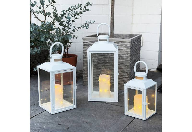 Mojawo Laterne 3er Gartenlaternen Laternen Metall Windlicht Weiß H24/33/41cm von Mojawo