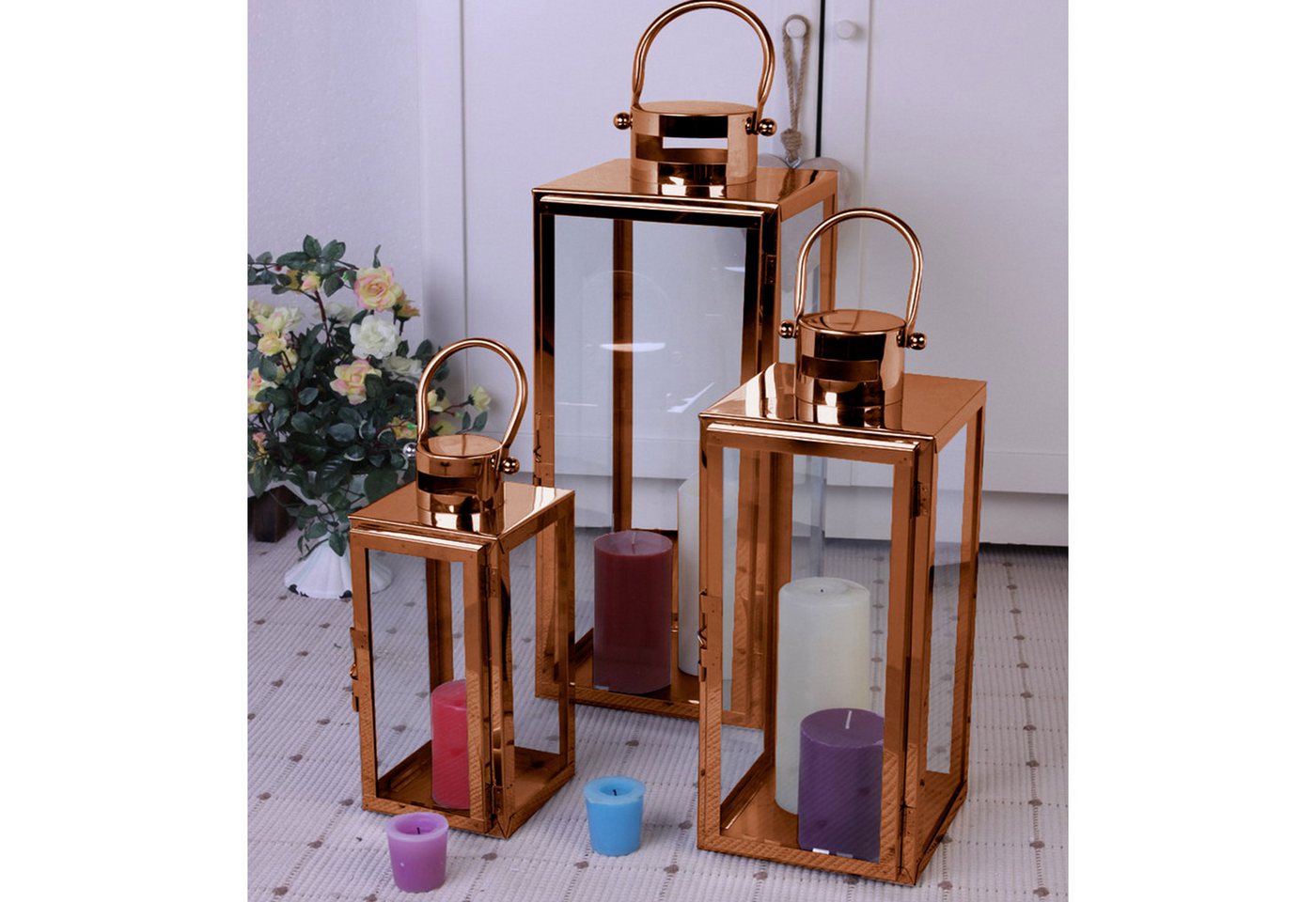Mojawo Laterne 3er Set Edelstahl-Laternen Gartenlaternen Kupferfarben Rosegold Mojawo Laterne 3er Set Edelstahl-Laternen Gartenlaternen Kupferfarben Rosegold von Mojawo